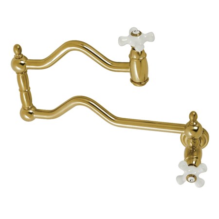 Kingston Brass KS2107PX Heritage Wall Mount Pot Filler, Brushed Brass KS2107PX